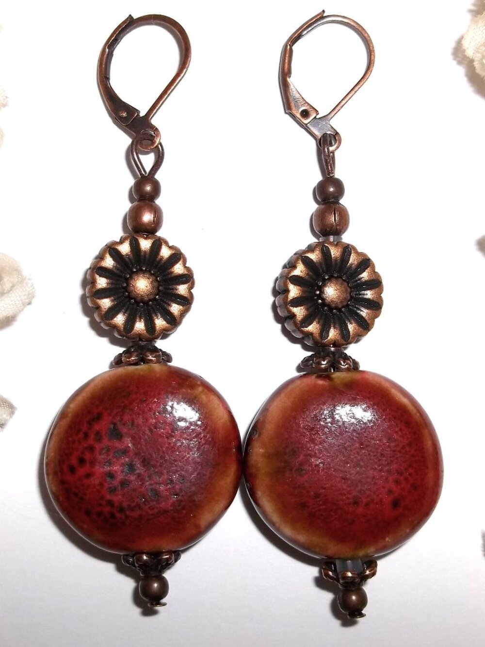 Red Boho Earrings Dangle Drop Beaded Set Pair Woman Bohemian Style Flower F5